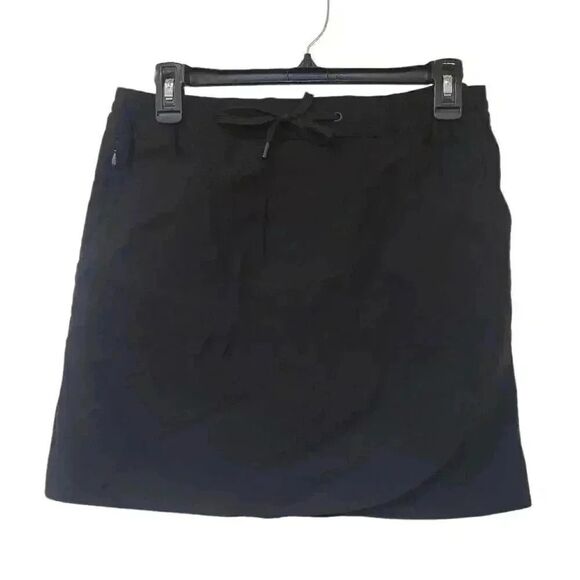 Eddie Bauer Women's Black Nylon/Spandex Tulip Faux Wrap Drawstring Skort - Picture 2 of 13